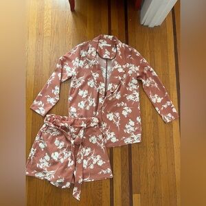LUSH floral set blazer shorts S small pink white EUC